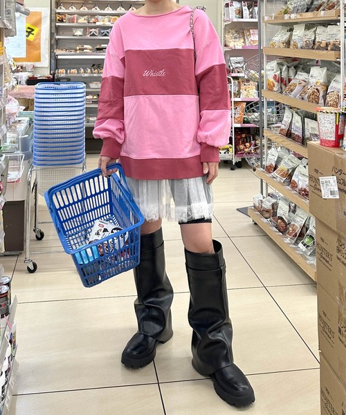 Alley by w closet（アリーバイダブルクローゼット）の「【Alley】配色切替プルオーバー（スウェット・レディース・ピンク/ブルー・FREE）」の3枚目の写真