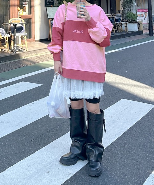 Alley by w closet（アリーバイダブルクローゼット）の「【Alley】配色切替プルオーバー（スウェット・レディース・ピンク/ブルー・FREE）」の10枚目の写真