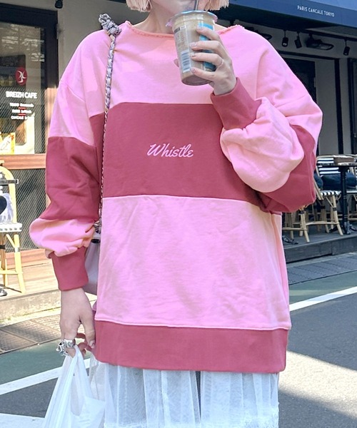 Alley by w closet（アリーバイダブルクローゼット）の「【Alley】配色切替プルオーバー（スウェット・レディース・ピンク/ブルー・FREE）」の12枚目の写真