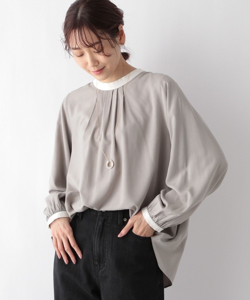 GLOBAL WORK(グローバルワーク)の「さらさらリラックスピンタック2WAY長袖/987174(シャツ/ブラウス・レディース・ブラック/オフホワイト/モカ/ピンクベージュ・MEDIUM/LARGE)」の3枚目の写真