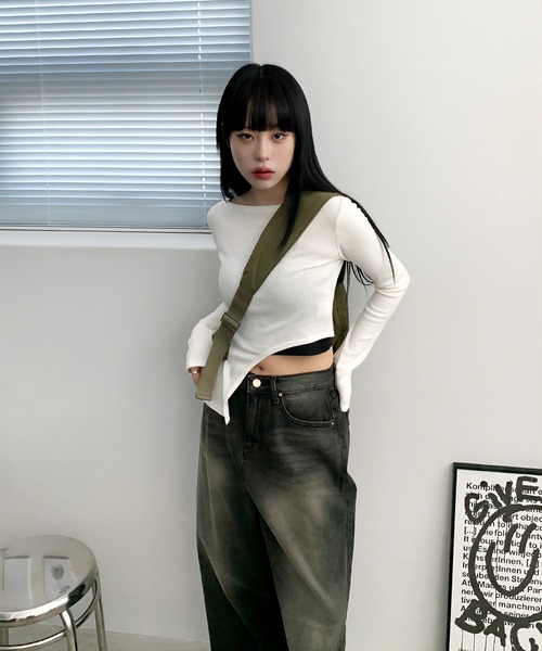 FOLLOWIN（フォロウィン）の「[FLW MADE] [MD PICK] オフショルダーカットアウトリブTシャツ（Tシャツ/カットソー・レディース・バーガンディー/ブラウン/ベージュ/アイボリー/ブラック/チャコールグレー・FREE）」の18枚目の写真