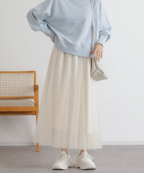 NANO universe（ナノユニバース）の「2wayレイヤードチュールスカート（スカート・レディース・ブラック/アイボリー/キャメル・FREE）」の8枚目の写真