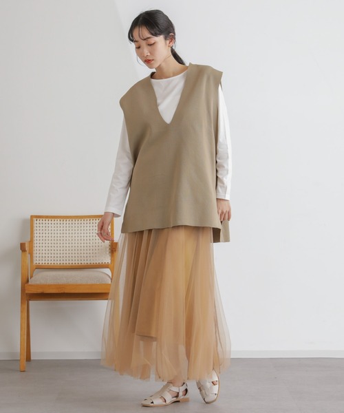 NANO universe（ナノユニバース）の「2wayレイヤードチュールスカート（スカート・レディース・ブラック/アイボリー/キャメル・FREE）」の6枚目の写真