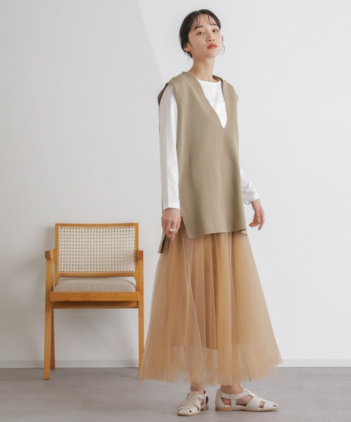 NANO universe（ナノユニバース）の「2wayレイヤードチュールスカート（スカート・レディース・ブラック/アイボリー/キャメル・FREE）」の22枚目の写真