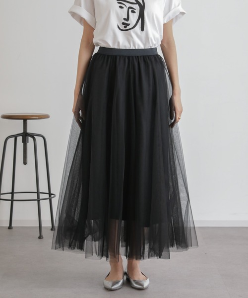 NANO universe（ナノユニバース）の「2wayレイヤードチュールスカート（スカート・レディース・ブラック/アイボリー/キャメル・FREE）」の13枚目の写真