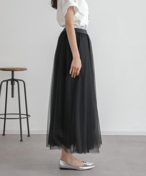 NANO universe（ナノユニバース）の「2wayレイヤードチュールスカート（スカート・レディース・ブラック/アイボリー/キャメル・FREE）」の19枚目の写真