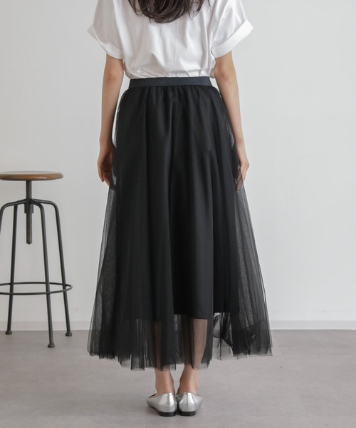 NANO universe（ナノユニバース）の「2wayレイヤードチュールスカート（スカート・レディース・ブラック/アイボリー/キャメル・FREE）」の10枚目の写真
