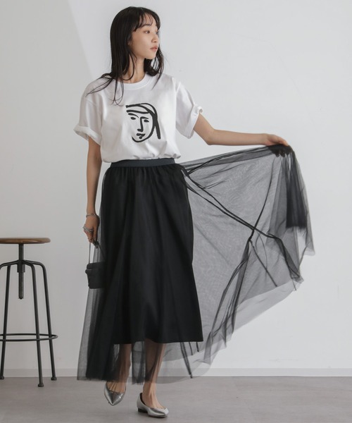 NANO universe（ナノユニバース）の「2wayレイヤードチュールスカート（スカート・レディース・ブラック/アイボリー/キャメル・FREE）」の4枚目の写真