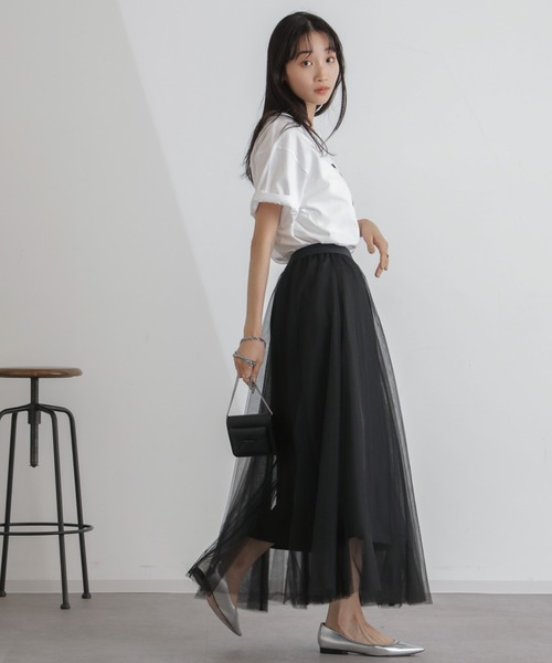 NANO universe（ナノユニバース）の「2wayレイヤードチュールスカート（スカート・レディース・ブラック/アイボリー/キャメル・FREE）」の11枚目の写真