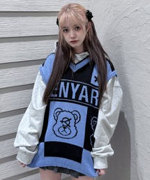 OY ニットベスト クマ ブルー OY（オーワイ）｜ベスト一覧 - WEAR