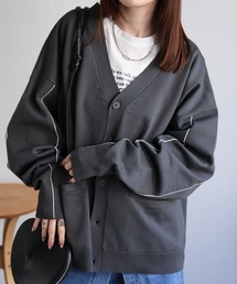 シンプルライン柄 Vネック ニット カーディガン<ユニセックス>