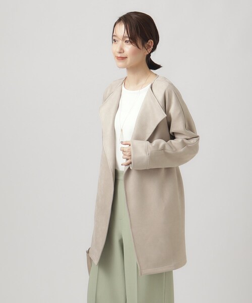 DRESKIP（ドレスキップ）の「◆【さらっと羽織れてきれい見え】デイリーに活躍する スエードポンチ着流しハーフコート（ノーカラーコート・レディース・ベージュ/ブルー/アイボリー・02/03/04）」の11枚目の写真