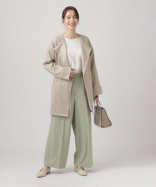 DRESKIP（ドレスキップ）の「◆【さらっと羽織れてきれい見え】デイリーに活躍する スエードポンチ着流しハーフコート（ノーカラーコート・レディース・ベージュ/ブルー/アイボリー・02/03/04）」の13枚目の写真