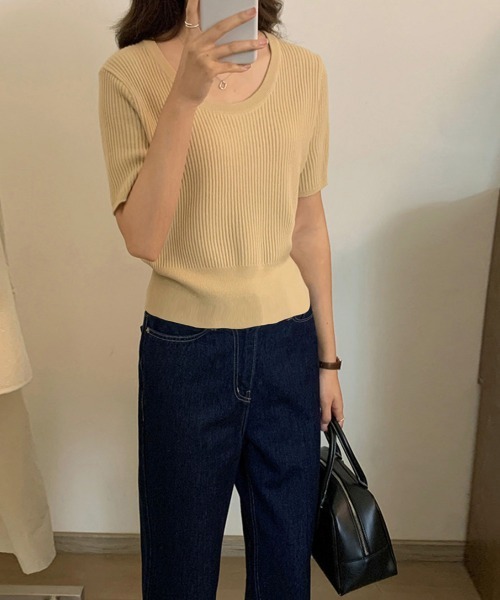 Miniministore(ミニミニストア)の「半袖 サマーニット レディースニットソー(Tシャツ/カットソー・レディース・ベージュ/グリーン/ピンク/ホワイト/ライトベージュ/ブラック・FREE)」の4枚目の写真
