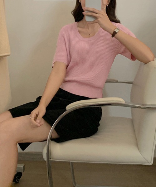 Miniministore(ミニミニストア)の「半袖 サマーニット レディースニットソー(Tシャツ/カットソー・レディース・ベージュ/グリーン/ピンク/ホワイト/ライトベージュ/ブラック・FREE)」の10枚目の写真