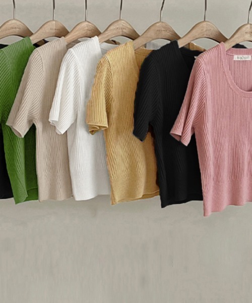 Miniministore(ミニミニストア)の「半袖 サマーニット レディースニットソー(Tシャツ/カットソー・レディース・ベージュ/グリーン/ピンク/ホワイト/ライトベージュ/ブラック・FREE)」の14枚目の写真