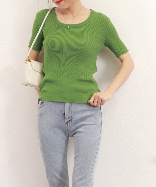 Miniministore(ミニミニストア)の「半袖 サマーニット レディースニットソー(Tシャツ/カットソー・レディース・ベージュ/グリーン/ピンク/ホワイト/ライトベージュ/ブラック・FREE)」の17枚目の写真