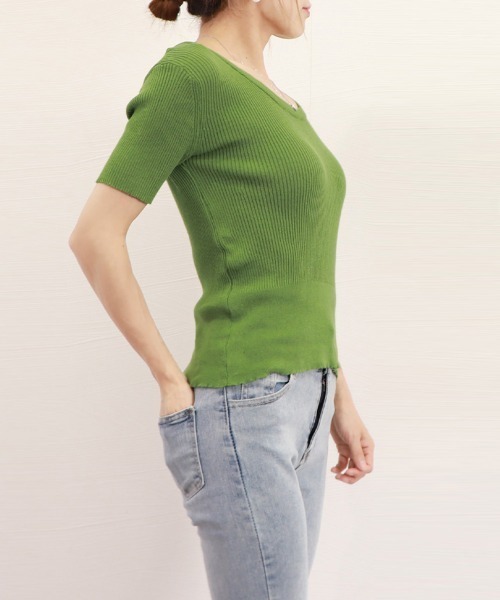 Miniministore(ミニミニストア)の「半袖 サマーニット レディースニットソー(Tシャツ/カットソー・レディース・ベージュ/グリーン/ピンク/ホワイト/ライトベージュ/ブラック・FREE)」の18枚目の写真