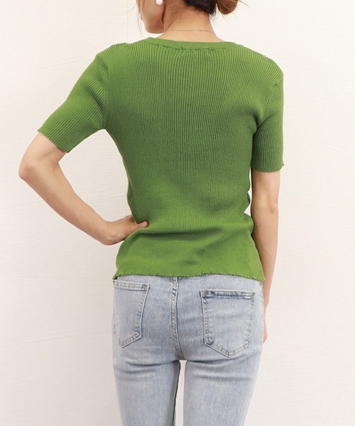 Miniministore(ミニミニストア)の「半袖 サマーニット レディースニットソー(Tシャツ/カットソー・レディース・ベージュ/グリーン/ピンク/ホワイト/ライトベージュ/ブラック・FREE)」の19枚目の写真