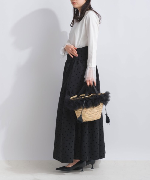 PICCIN PERLA(ピッチンペルラ)の「袖口チュール付きボートネックコットンロングTシャツ(Tシャツ/カットソー・レディース・ブラック/オフホワイト・M)」の9枚目の写真
