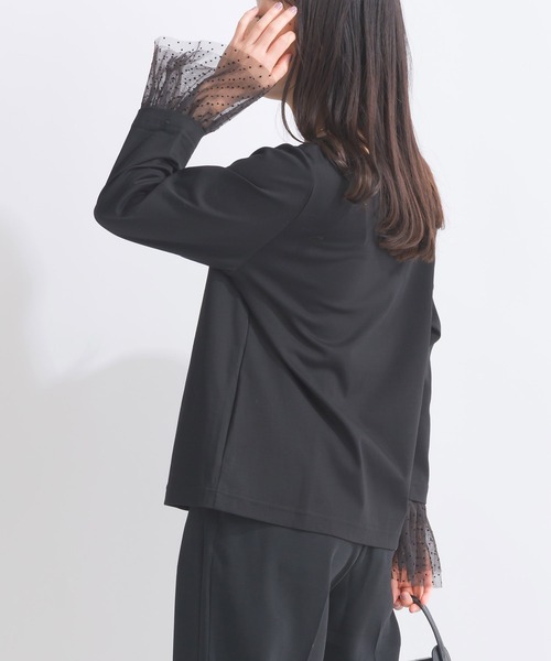 PICCIN PERLA(ピッチンペルラ)の「袖口チュール付きボートネックコットンロングTシャツ(Tシャツ/カットソー・レディース・ブラック/オフホワイト・M)」の15枚目の写真