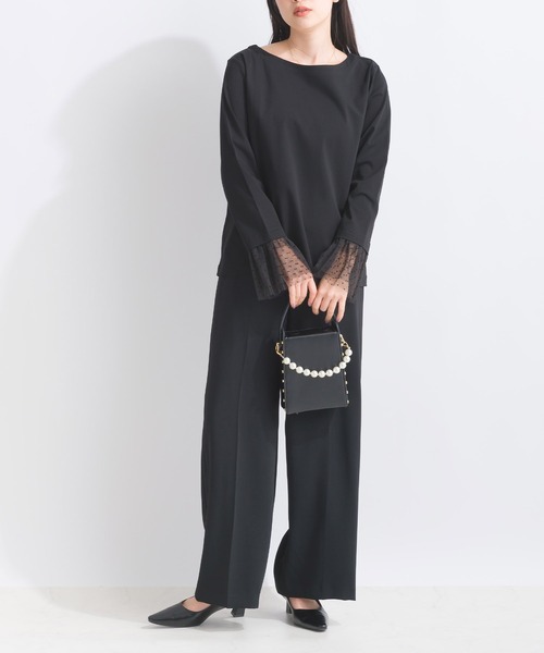 PICCIN PERLA(ピッチンペルラ)の「袖口チュール付きボートネックコットンロングTシャツ(Tシャツ/カットソー・レディース・ブラック/オフホワイト・M)」の18枚目の写真