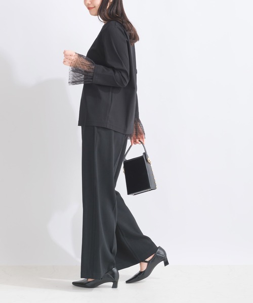 PICCIN PERLA(ピッチンペルラ)の「袖口チュール付きボートネックコットンロングTシャツ(Tシャツ/カットソー・レディース・ブラック/オフホワイト・M)」の19枚目の写真