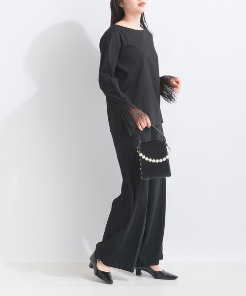 PICCIN PERLA(ピッチンペルラ)の「袖口チュール付きボートネックコットンロングTシャツ(Tシャツ/カットソー・レディース・ブラック/オフホワイト・M)」の20枚目の写真