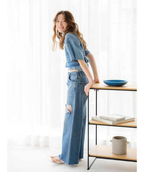 Ungrid（アングリッド）の「デニムハーフスリーブショートシャツ（シャツ/ブラウス・レディース・ブルー/アイボリー・FREE）」の9枚目の写真