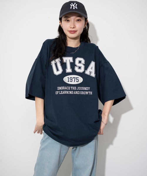 WEGO（ウィゴー）の「WEGO/カレッジロゴBIGT（Tシャツ/カットソー・メンズ・ライトグレー/ネイビー・MEDIUM/LARGE）」の5枚目の写真