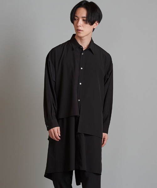 NO ID.(ノーアイディ)の「ms5621- レイヤードBIGロングSH シャツ(シャツ/ブラウス・メンズ・ホワイト/ブラック/マルチ・ONE SIZE)」の3枚目の写真