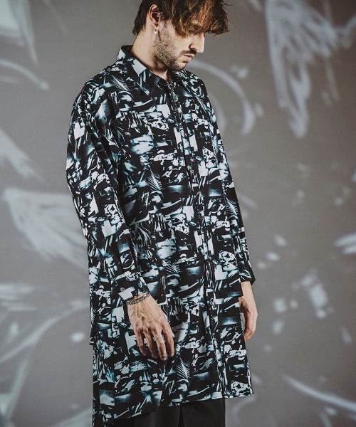 NO ID.(ノーアイディ)の「ms5621- レイヤードBIGロングSH シャツ(シャツ/ブラウス・メンズ・ホワイト/ブラック/マルチ・ONE SIZE)」の5枚目の写真