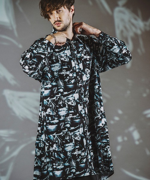 NO ID.(ノーアイディ)の「ms5621- レイヤードBIGロングSH シャツ(シャツ/ブラウス・メンズ・ホワイト/ブラック/マルチ・ONE SIZE)」の6枚目の写真