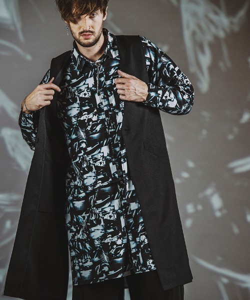 NO ID.(ノーアイディ)の「ms5621- レイヤードBIGロングSH シャツ(シャツ/ブラウス・メンズ・ホワイト/ブラック/マルチ・ONE SIZE)」の7枚目の写真