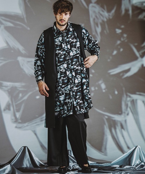 NO ID.(ノーアイディ)の「ms5621- レイヤードBIGロングSH シャツ(シャツ/ブラウス・メンズ・ホワイト/ブラック/マルチ・ONE SIZE)」の8枚目の写真