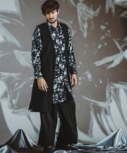 NO ID.(ノーアイディ)の「ms5621- レイヤードBIGロングSH シャツ(シャツ/ブラウス・メンズ・ホワイト/ブラック/マルチ・ONE SIZE)」の9枚目の写真