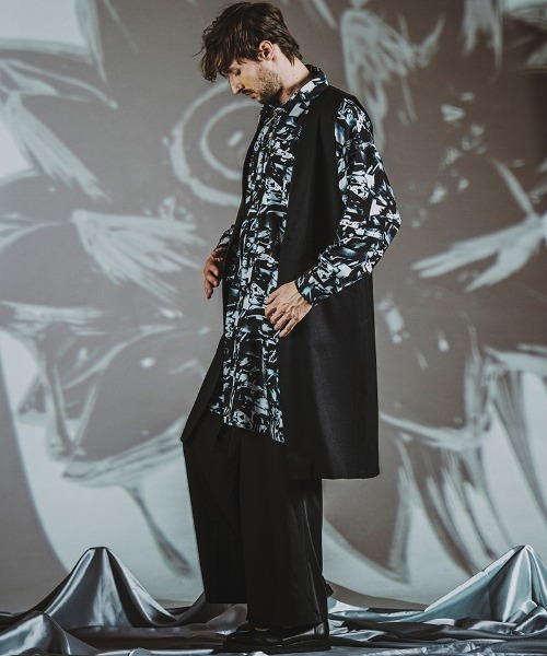 NO ID.(ノーアイディ)の「ms5621- レイヤードBIGロングSH シャツ(シャツ/ブラウス・メンズ・ホワイト/ブラック/マルチ・ONE SIZE)」の11枚目の写真