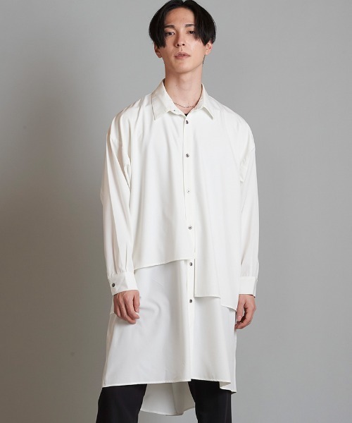 NO ID.(ノーアイディ)の「ms5621- レイヤードBIGロングSH シャツ(シャツ/ブラウス・メンズ・ホワイト/ブラック/マルチ・ONE SIZE)」の12枚目の写真