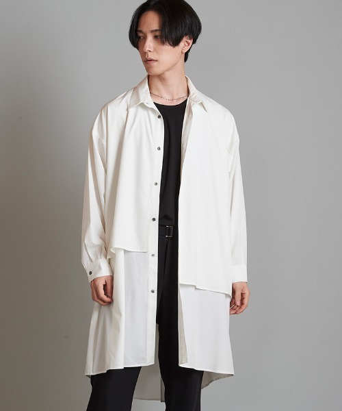 NO ID.(ノーアイディ)の「ms5621- レイヤードBIGロングSH シャツ(シャツ/ブラウス・メンズ・ホワイト/ブラック/マルチ・ONE SIZE)」の13枚目の写真