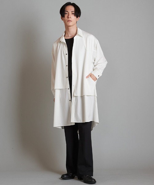 NO ID.(ノーアイディ)の「ms5621- レイヤードBIGロングSH シャツ(シャツ/ブラウス・メンズ・ホワイト/ブラック/マルチ・ONE SIZE)」の14枚目の写真