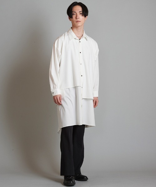 NO ID.(ノーアイディ)の「ms5621- レイヤードBIGロングSH シャツ(シャツ/ブラウス・メンズ・ホワイト/ブラック/マルチ・ONE SIZE)」の15枚目の写真