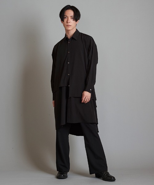 NO ID.(ノーアイディ)の「ms5621- レイヤードBIGロングSH シャツ(シャツ/ブラウス・メンズ・ホワイト/ブラック/マルチ・ONE SIZE)」の18枚目の写真