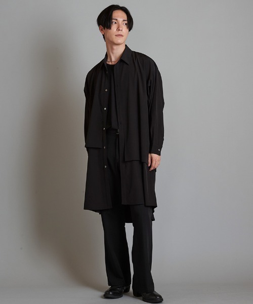 NO ID.(ノーアイディ)の「ms5621- レイヤードBIGロングSH シャツ(シャツ/ブラウス・メンズ・ホワイト/ブラック/マルチ・ONE SIZE)」の19枚目の写真
