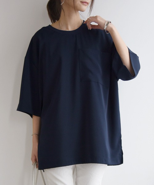 and it_(アンドイット)の「防汚加工ユニセックス半袖プルオーバー(Tシャツ/カットソー・レディース・ベージュ/ネイビー/オフホワイト/グレー・M/L/LL)」の4枚目の写真