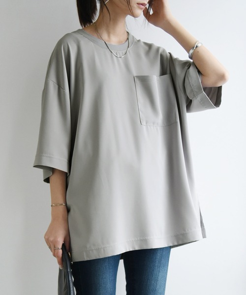 and it_(アンドイット)の「防汚加工ユニセックス半袖プルオーバー(Tシャツ/カットソー・レディース・ベージュ/ネイビー/オフホワイト/グレー・M/L/LL)」の3枚目の写真