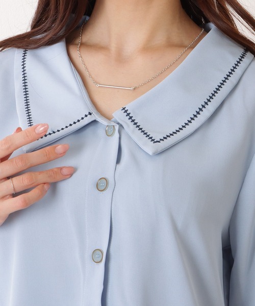 Lace Ladies(レースレディース)の「刺繍カラー 前開き 半袖 フレンチ ブラウス(シャツ/ブラウス・レディース・ホワイト/ブルーグレー・S/M/XL)」の15枚目の写真