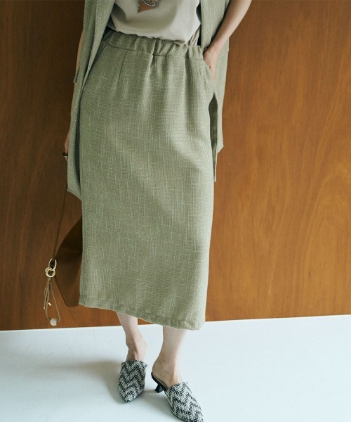 marjour（マージュール）の「KASURI TWEED NARROW SKIRT（スカート・レディース・ブラック/グリーン系・M）」の2枚目の写真
