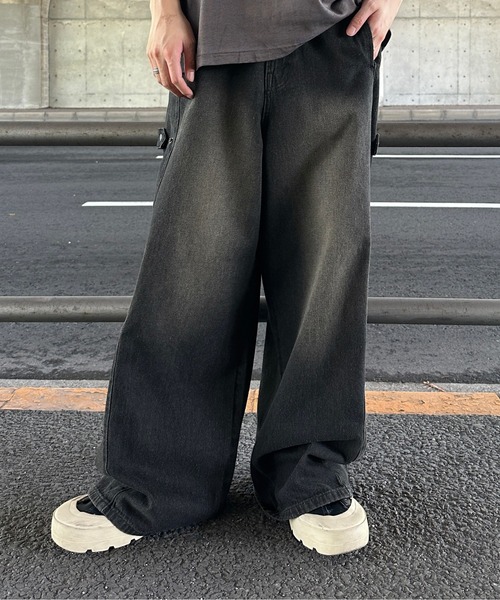 our こだわりシルエットのデニムパンツ ブラック MASONPRINCE ジーンズ 裾ダメージワイドシルエットデニムパンツ