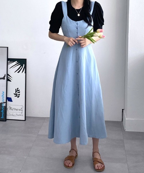 VIVID LADY(ビビッドレディー)の「裏リボンビスチェロングワンピース 全3色 ロングワンピ(ワンピース・レディース・ブラック/ブルー/オートミール・FREE)」の13枚目の写真