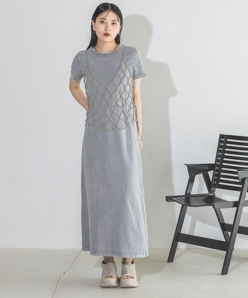 JEANASIS（ジーナシス）の「ブリーチカットワンピースSS/129802（ワンピース・レディース・ライトグレー/ブラック系その他/ブラック・FREE）」の4枚目の写真